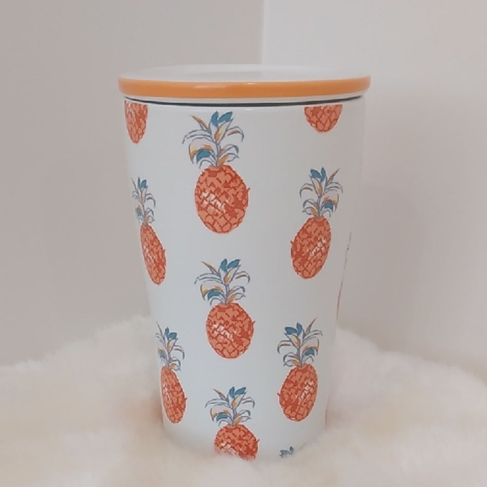 Opal House Pineapple Print With Orange Rim Travel Mug